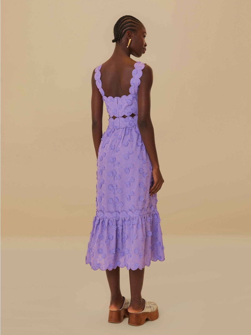 Farm Rio Lilac 3D Flower Sleeveless Midi Dress (Small) - Picture 10 of 10